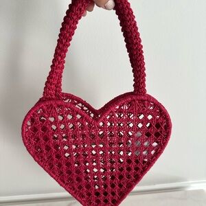 Jcrew Red Heart-Shaped Woven Bag